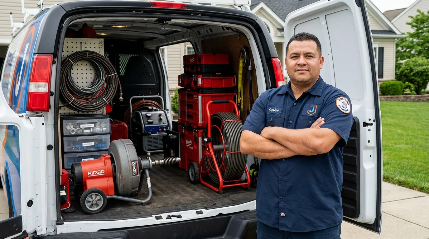 Professional drain cleaning equipment and Johns Plumbing LLC plumber in Kurtistown