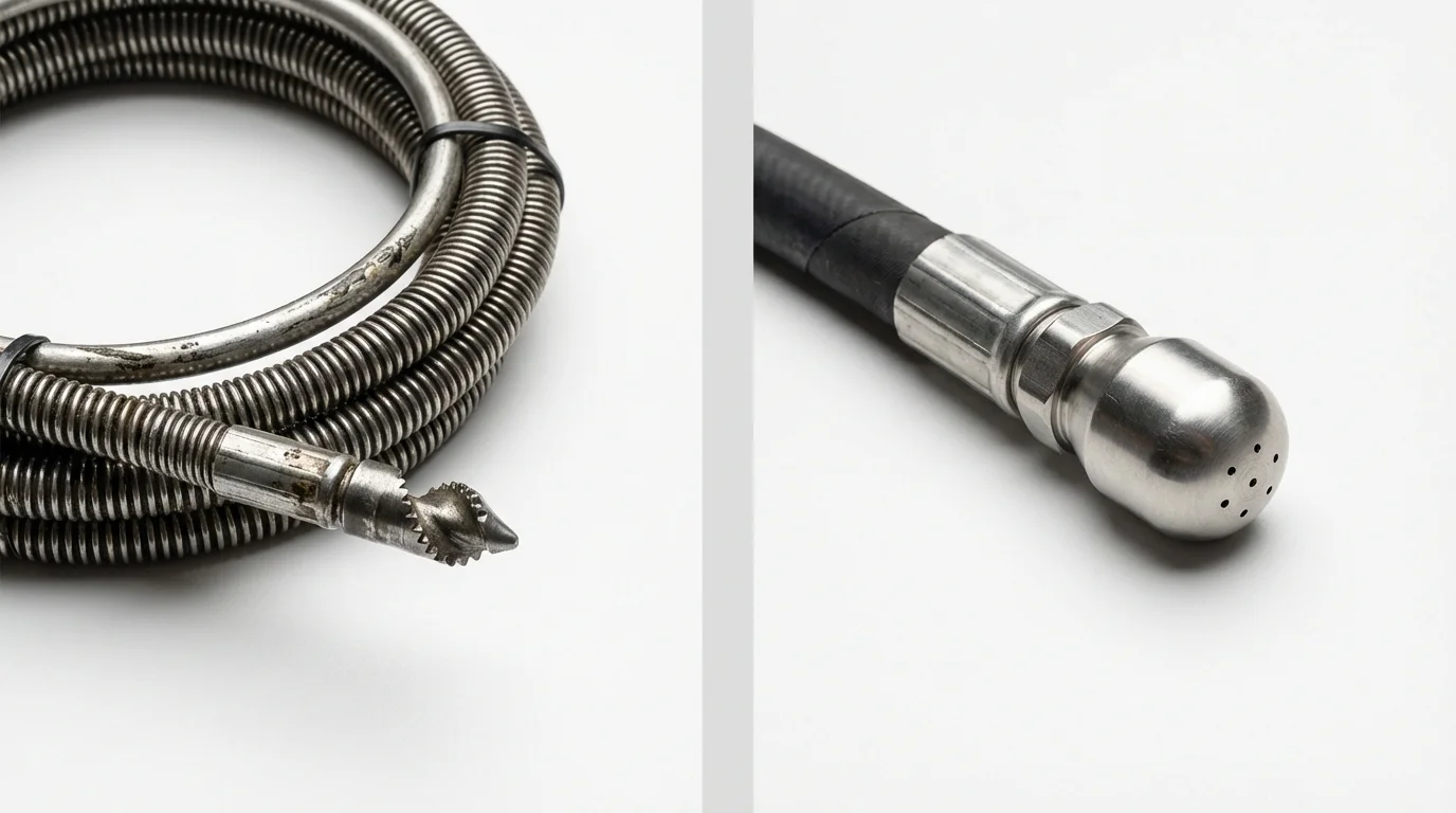 Drain snake cable and hydro jetting nozzle used for drain cleaning in Kurtistown, HI