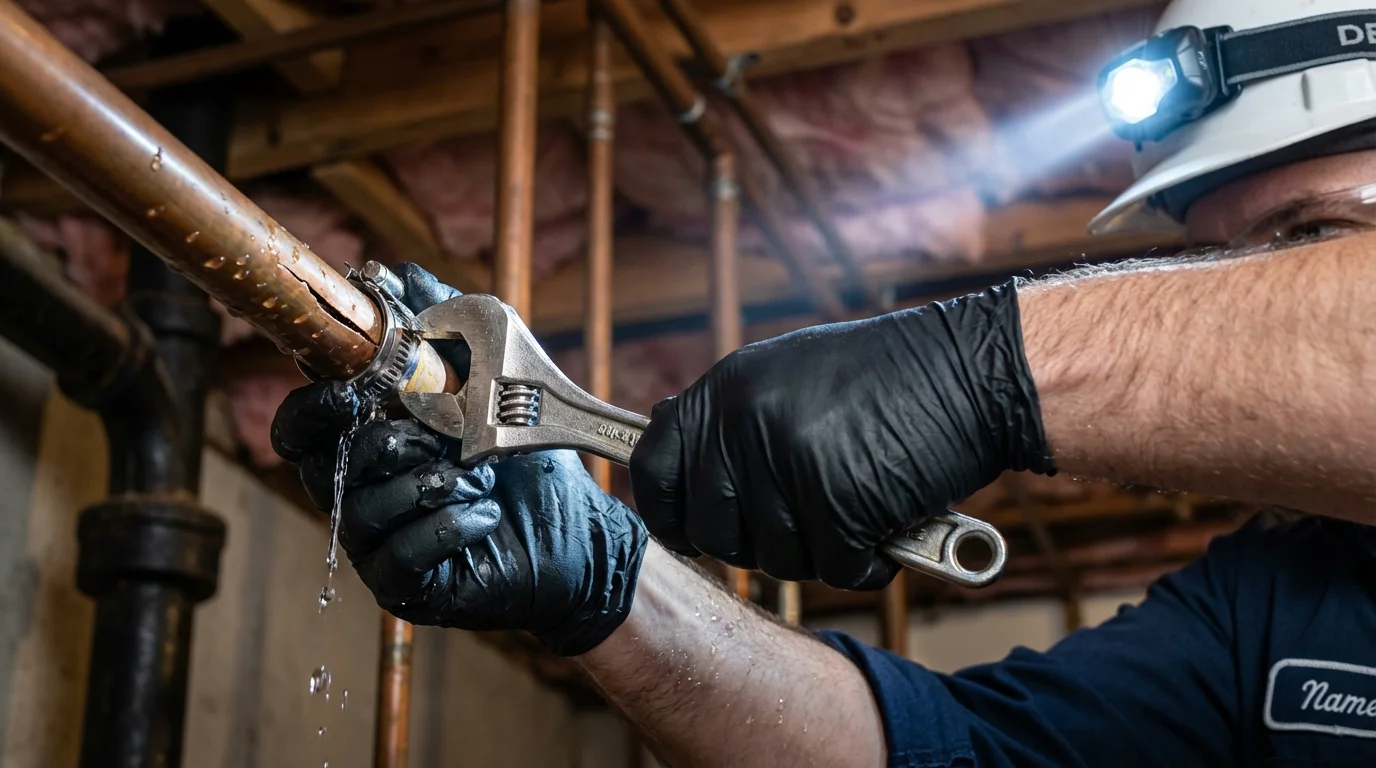 Emergency pipe clamp repair being performed by a Johns Plumbing LLC plumber in Kurtistown