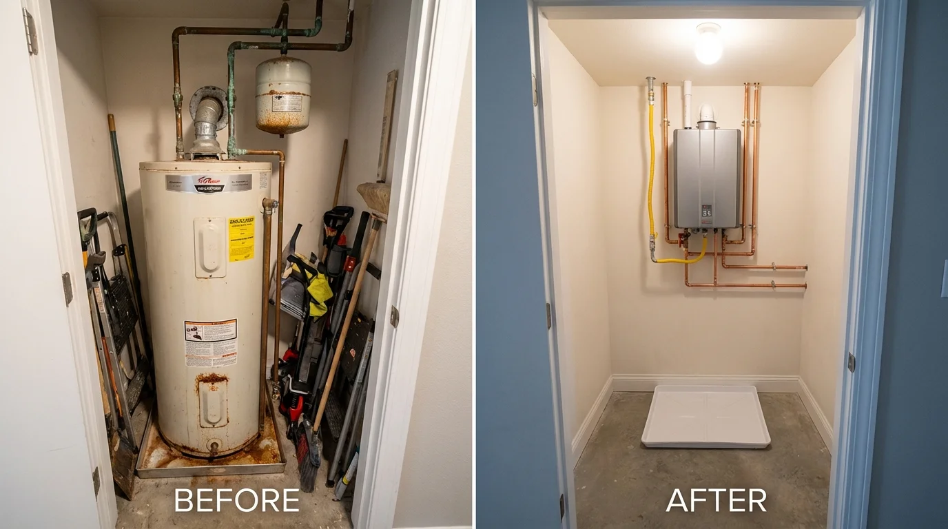 Tank water heater versus wall-mounted tankless unit comparison for Kurtistown, HI homeowners