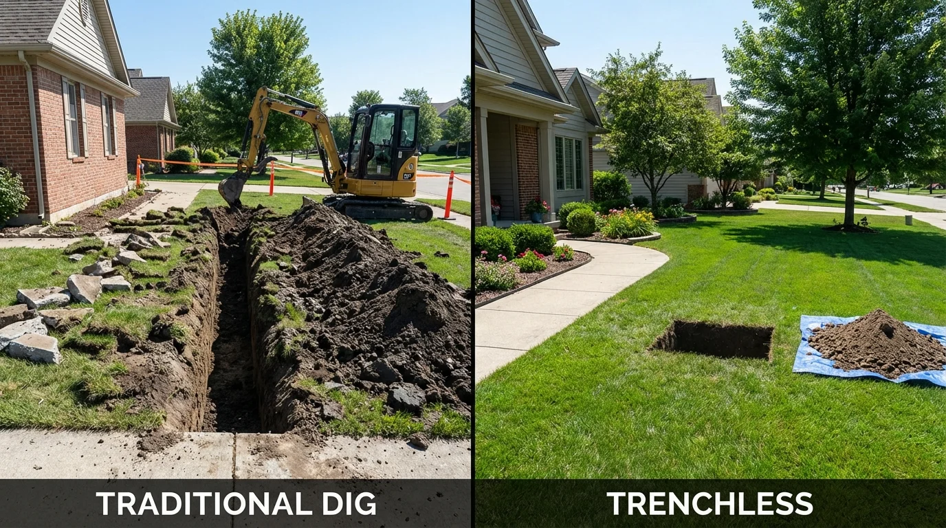 Trenchless sewer repair with minimal yard damage versus traditional excavation in Kurtistown, HI